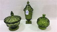 Set of 3 Fenton Green Covered Dishes