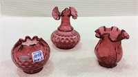 Group of 3 Cranberry Fenton Pieces Including