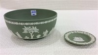 Pair of Green Wedgwood Pieces Including