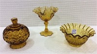 Group of 3 Amber Glass Fenton PIeces Including
