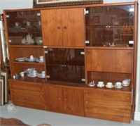 Vintage Teak Wall Unit with Lights& Bar Section