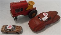 Vintage vehicles including tin tractor (Missing