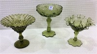 Group of 3 Fenton Green Glassware