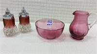 Group of 4 Cranberry & Crystal Pieces