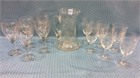 Glass Etched Pitcher w/ 5 Wines