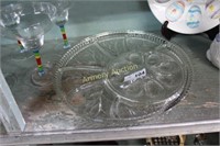 DIVIDED PRESSED GLASS EGG PLATE