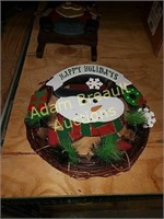 14in happy holidays snowman vine wreath