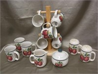 Ceramic S & P, Cream & Sugar, & Coffee Mugs w/Rack