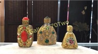 Gilded glass  antique perfume bottles –set of 3