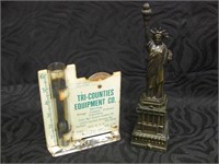 Vintage Tin Rain Gauge & Liberty Figurine