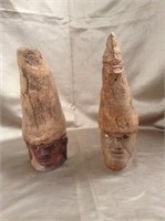 2 Carved Gnome Heads