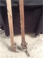 2 Old Wooden Bar Clamps -as is