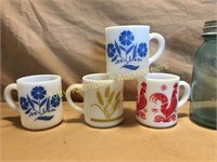 4 vintage Glasbake mugs