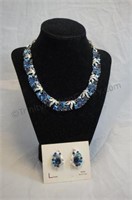 Lisner Silver Link and Blue Sapphire Jewelry Set