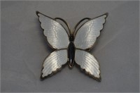 Vintage White & Black Enamel Butterfly Pin Brooch