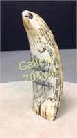 Highly carved scrimshaw with The Ship Mary in the