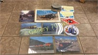 Selection of train pictures, wall clock, Texas a