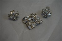 Weiss Rhinestone Brooch and Clip Earring Set