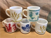 5 vintage Glasbake mugs