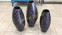 Set of 3 Purple vases with shell inlay exterior