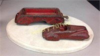 Vintage cast iron metal car and pull wagon