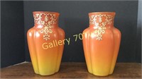 Pair of  Mid Century vases with hand painted gold