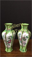 Pair of oriental hand painted brass enamel vases
