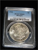 1921 MORGAN SILVER DOLLAR GRADED MS63