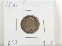 1833 SILVER BUST DIME F12