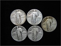 5 STANDING LIBERTY SILVER QUARTERS