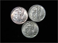 3 WALKING LIBERTY SILVER 1/2 DOLLARS