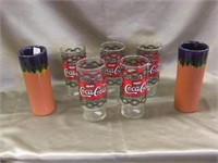 Coke Glasses & Red Clay Tumblers w/Cobalt Glaze