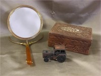 Wood Box, Stand-up Hand Mirror & Tractor Sharpener