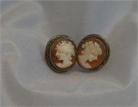 Vintage Sterling Shell Cameo Pierced Post Earrings