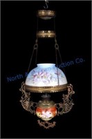 Hand Painted Victorian Hanging Kerosene Lamp