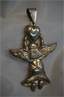 Vtg. Sterling Ascending Angel with Heart Pendant