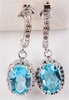 Jewelry Sterling Silver Topaz Pierced Earrings