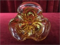 Vintage Amber Art Glass Dish