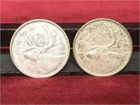 2 - 1968 Canada 25¢ Silver Coins