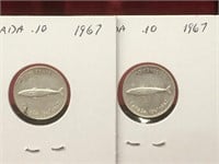 2 - 1967 Canada 10¢ Coins