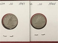 1941 & 1944 Canada 10¢ Coins