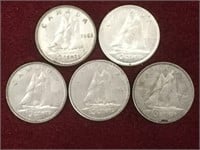 5 - 1968 Canada 10¢ Coins