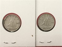 1943 & 1950 Canada 10¢ Coins