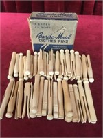 Vintage Wood Clothes Pins w/ Box