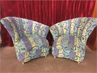 2 Upholstered Retro Style Parlor Chairs