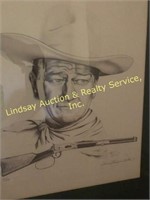 Signed and numbered John Wayne charcoal sketch by