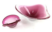 (2) Hand Blown Pink Art Glass Bowls