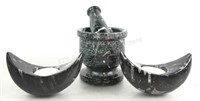 Stone Mortar & Pestal W/ (2) Candle Holders