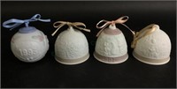 (4) Lladro Porcelain Christmas Ornaments & Bells