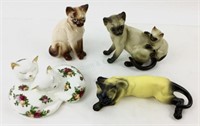 (4) Vintage Cat Figurines W/ Royal Albert